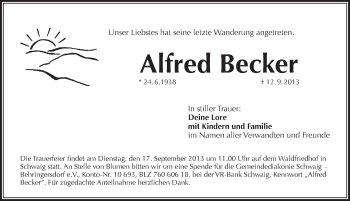 Traueranzeige von Alfred Becker von Pegnitz-Zeitung